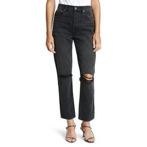 Pistola Keaton High Waist Straight Leg Slim Jeans with Holes in Taurus Black 28